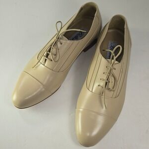 Basini Beige Leather Cap Toe Oxfords Lace Up Dress Shoes 9.5 80296